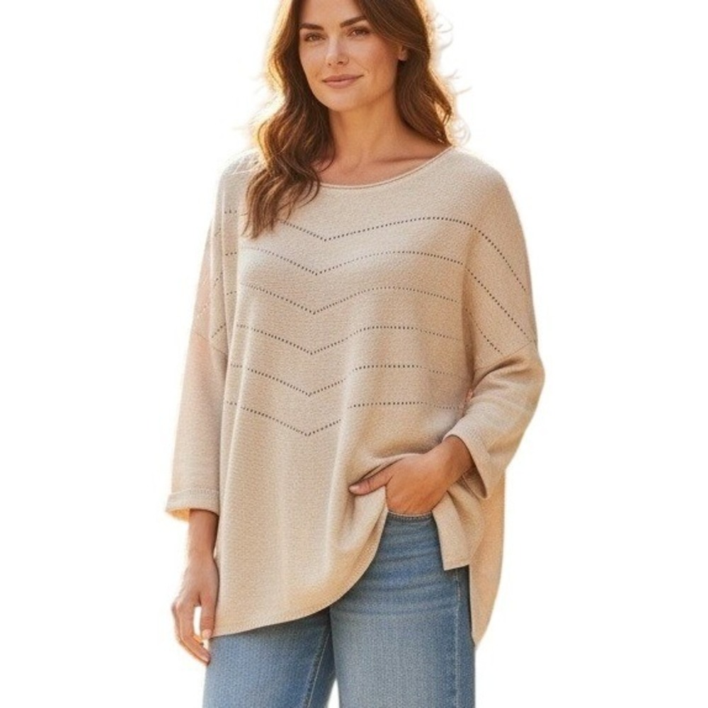 WRAP LONDON Beige Cotton Chevron Stitch Button Back Oversized Sweater Top‎ 12